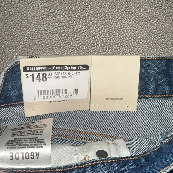 Agolde Dark Blue Denim Cutoff Shorts - Picture 3 of 3